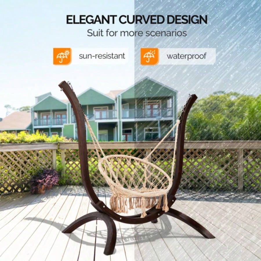 Wooden Hammock Stand Only, Rain Resistant, Heavy Duty Premium Solid Wood Hammock Chair Stand Indoor or Outdoor Use, Brown Without Hammock Chair