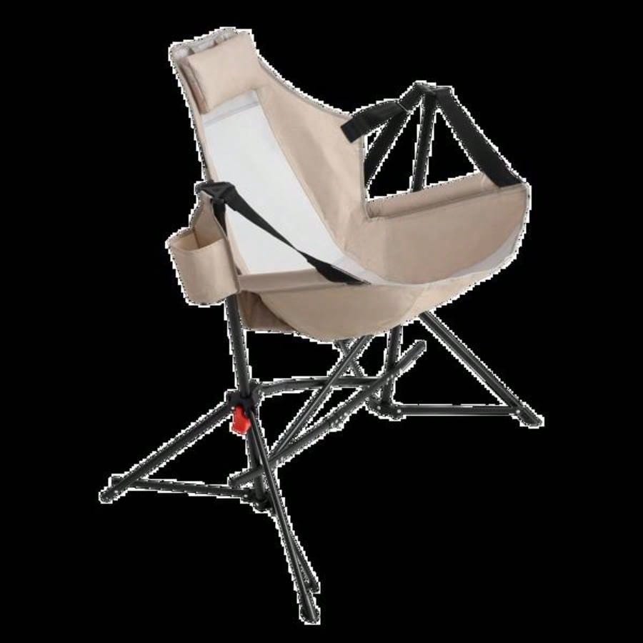 Hammock Camping Chair, Folding Portable Rocking Chair, Aluminum Alloy Adjustable Back Swinging Chair with Pillow Cup Holder, Recliner with Carry Bag Outdoor Travel Lawn Backyard, KHAKI