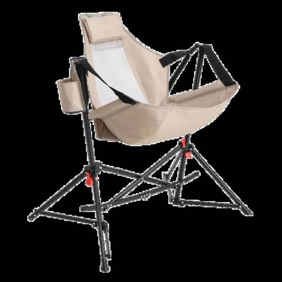 Hammock Camping Chair, Folding Portable Rocking Chair, Aluminum Alloy Adjustable Back Swinging Chair with Pillow Cup Holder, Recliner with Carry Bag Outdoor Travel Lawn Backyard, KHAKI