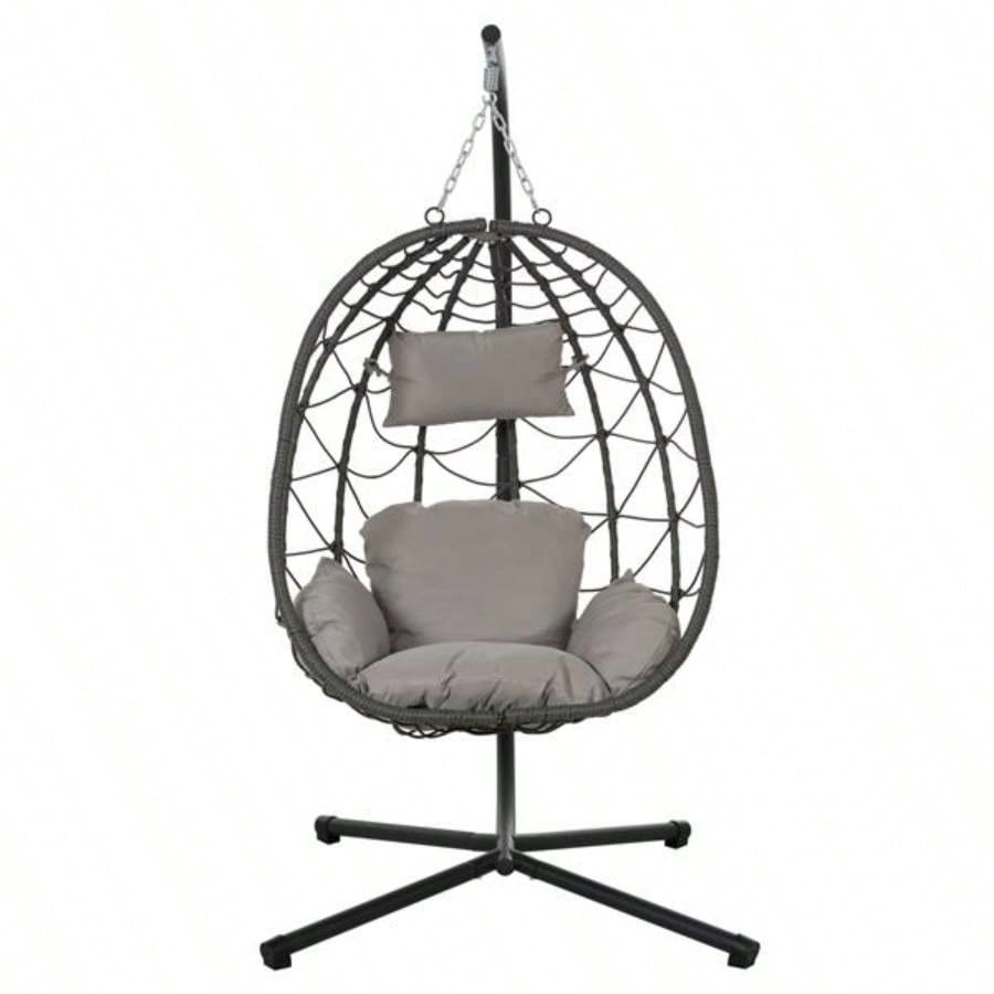 Chair with Stand Indoor Outdoor Swing Chair Patio Wicker Hanging Chair Hanging Basket Chair with Stand Bedroom Living Room Balcony