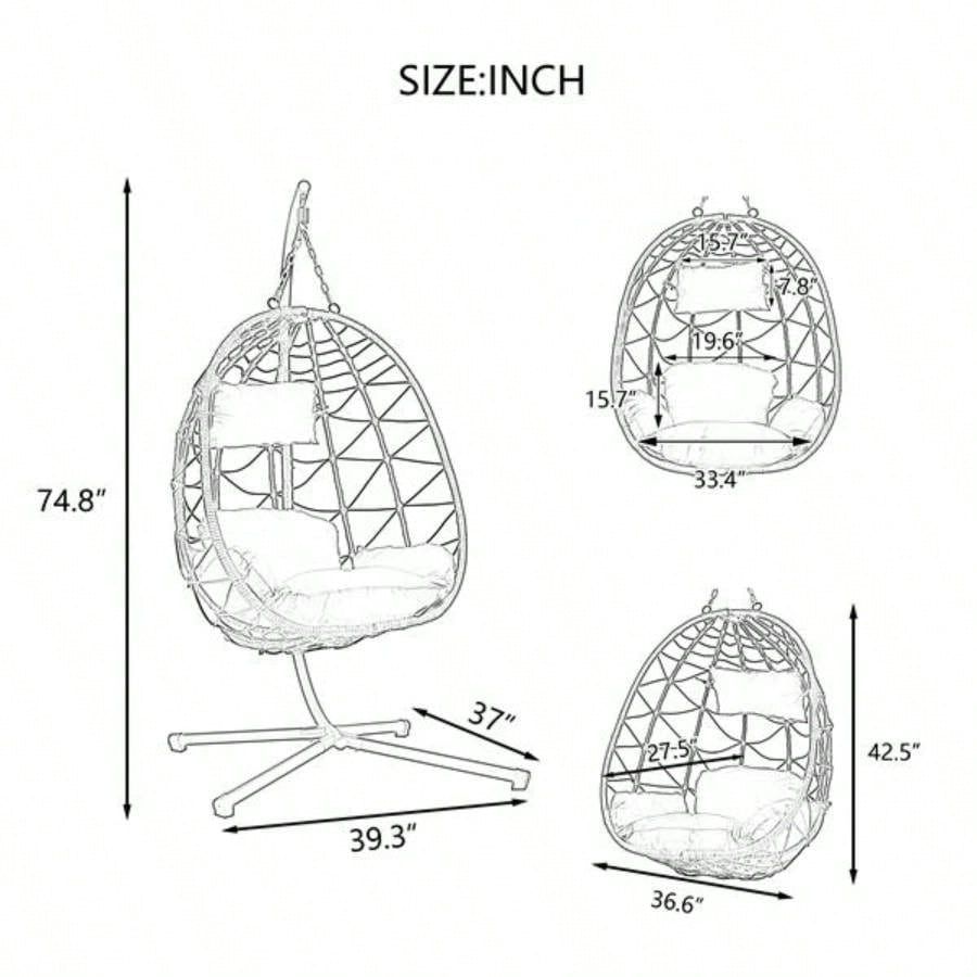 Chair with Stand Indoor Outdoor Swing Chair Patio Wicker Hanging Chair Hanging Basket Chair with Stand Bedroom Living Room Balcony