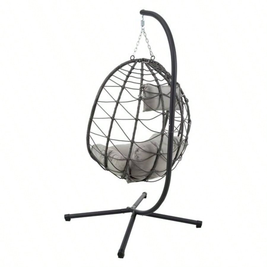 Chair with Stand Indoor Outdoor Swing Chair Patio Wicker Hanging Chair Hanging Basket Chair with Stand Bedroom Living Room Balcony