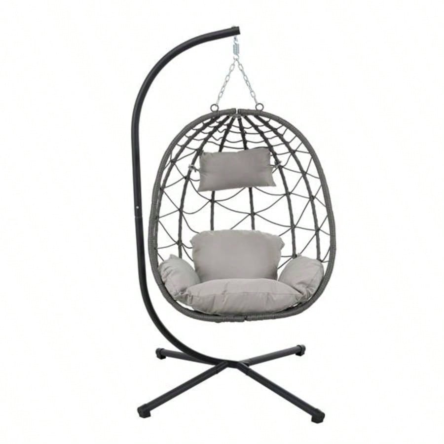 Chair with Stand Indoor Outdoor Swing Chair Patio Wicker Hanging Chair Hanging Basket Chair with Stand Bedroom Living Room Balcony