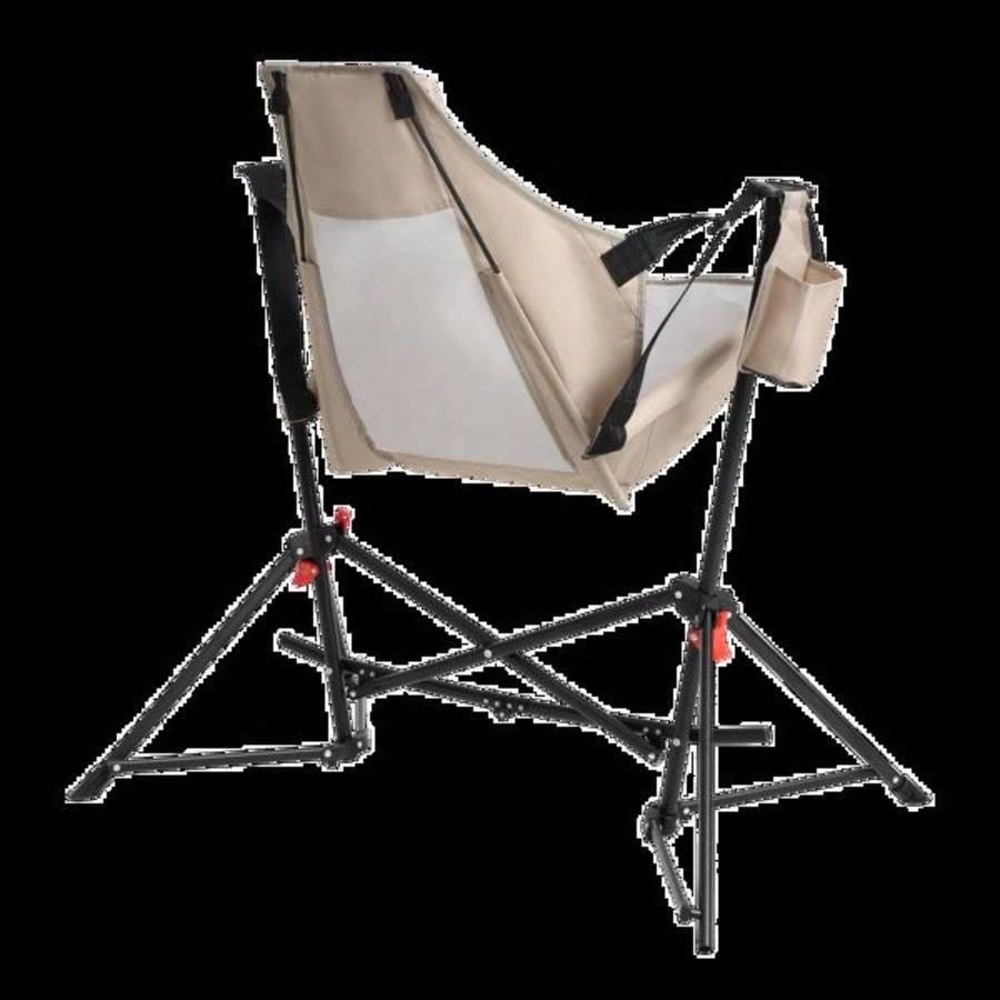 Hammock Camping Chair, Folding Portable Rocking Chair, Aluminum Alloy Adjustable Back Swinging Chair with Pillow Cup Holder, Recliner with Carry Bag Outdoor Travel Lawn Backyard, Khaki 2pcs