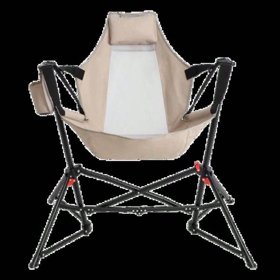 Hammock Camping Chair, Folding Portable Rocking Chair, Aluminum Alloy Adjustable Back Swinging Chair with Pillow Cup Holder, Recliner with Carry Bag Outdoor Travel Lawn Backyard, Khaki 2pcs