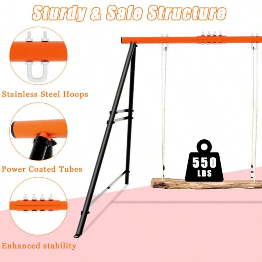 Swing Sets Backyard, Swingset Outdoor Kids, Toddler Porch Swing, Metal A - Frame Swing Stand Indoor, Adult Backyard Swing Frame, Easy to Assemble, Orange without Swing