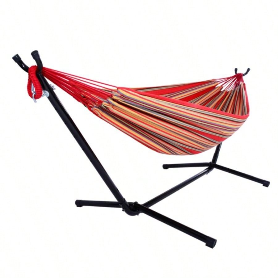 Portable Outdoor Polyester Hammock Set Red