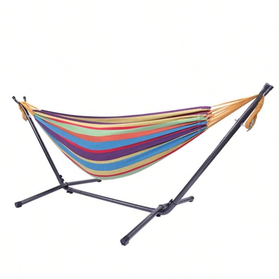 Portable Outdoor Polyester Hammock Set Black Background Silver Flower Colorful