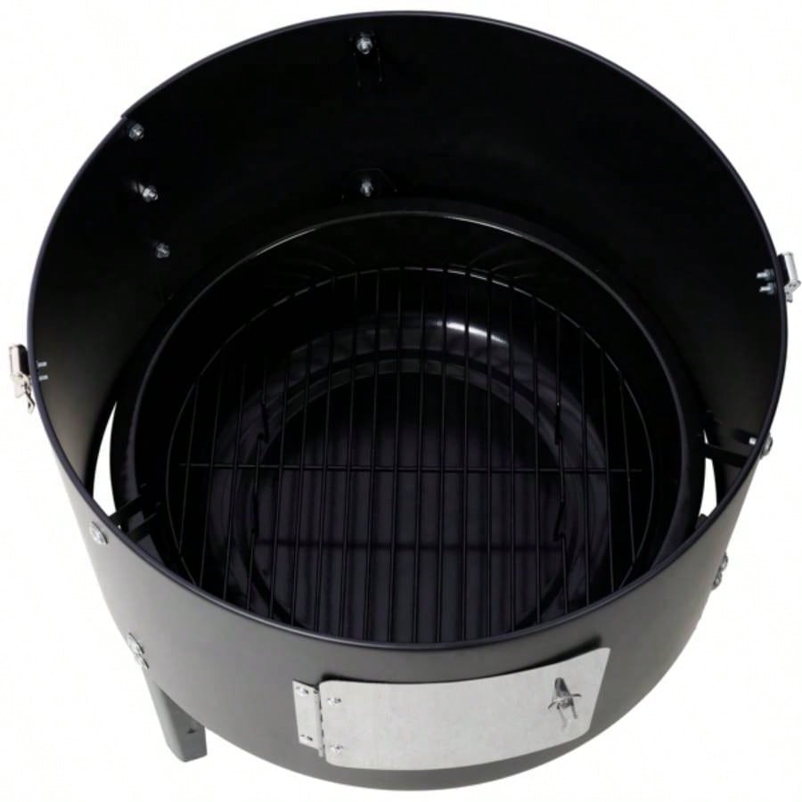 17 Inch Steel Charcoal Smoker, Heavy Duty Round BBQ Grill Outdoor Cooking, Black