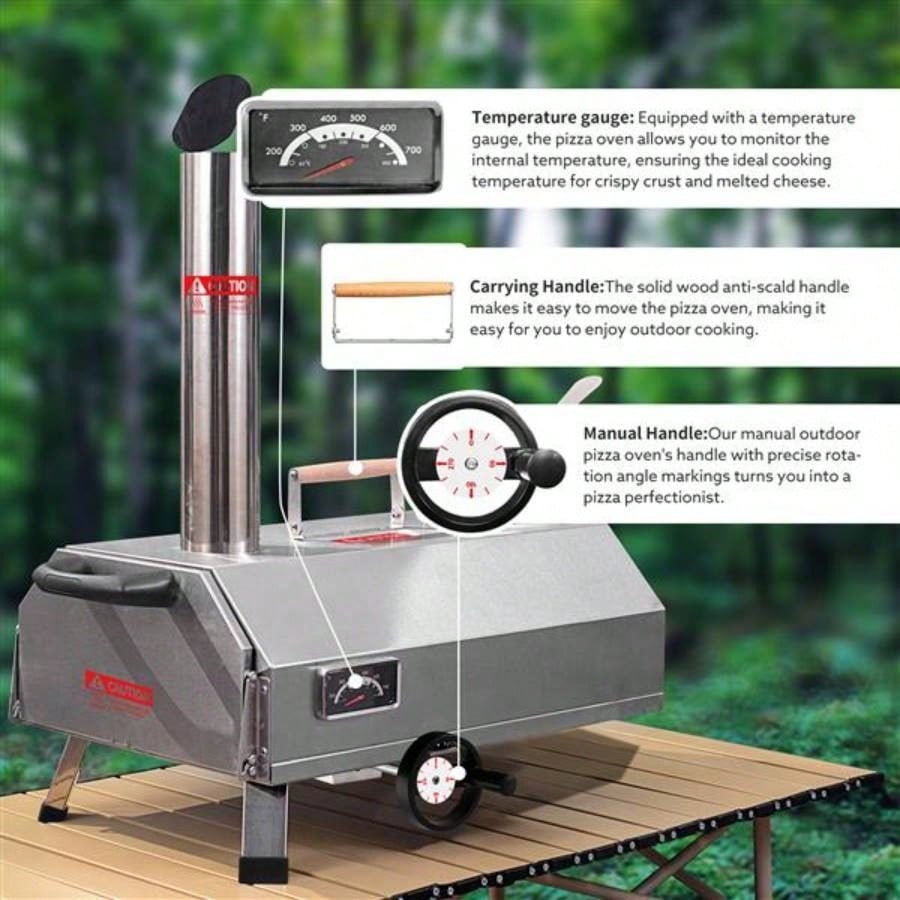 Semi - Automatic Silver 12 Outdoor Pizza Oven Portable Wood Fired Pizza Oven Outdoor Cooking Pizza Maker Portable Pizza Oven Authentic Stone Baked Pizzas
