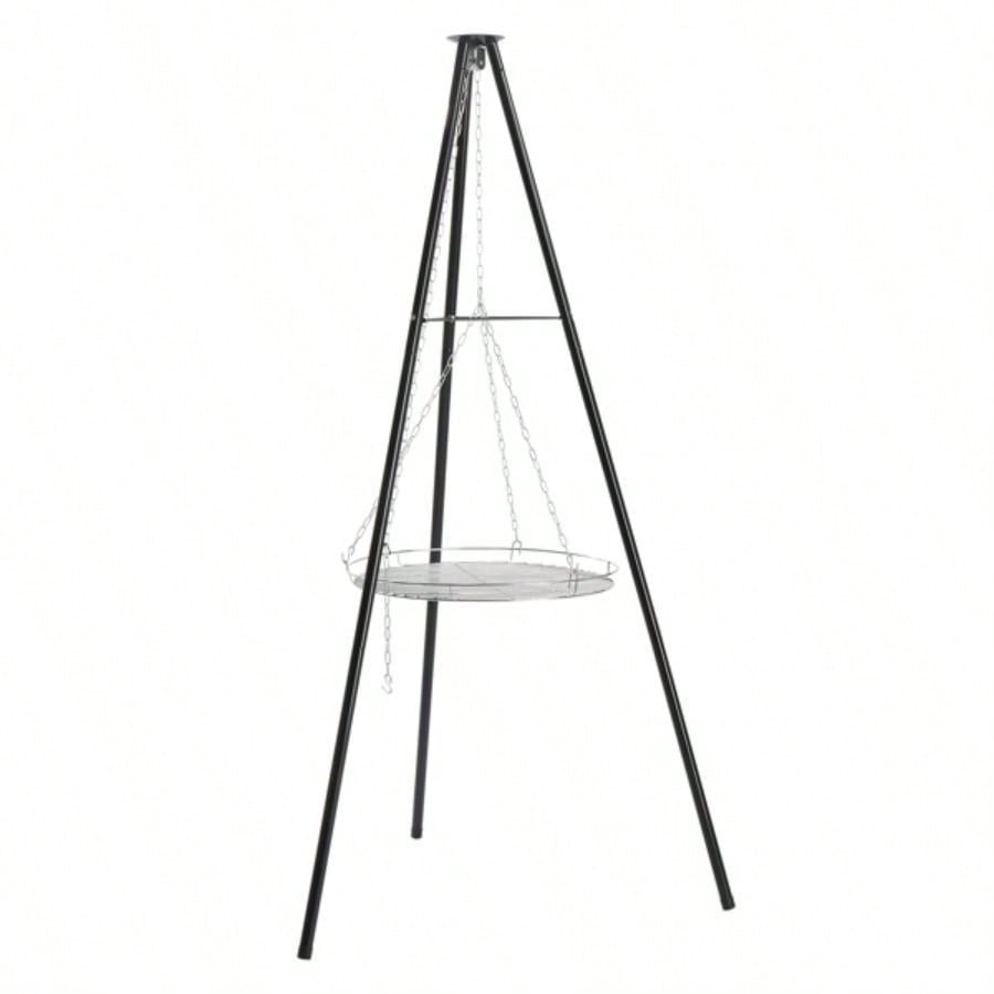 Campfire Tripod Grill, Adjustable Height BBQ Grill Grate Cooking Over Fire, Firepit Cooking Rack, Black