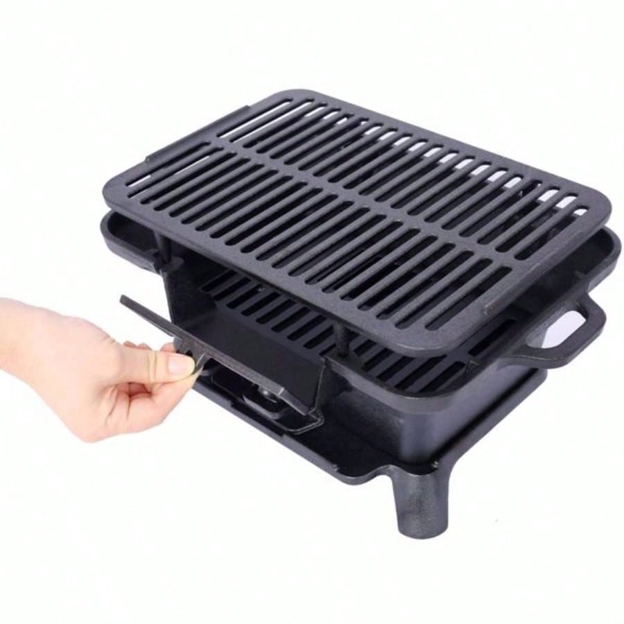 Oval Cast Iron Grill Outdoor, Portable Charcoal Grill and Tabletop Cast Iron Skillet - Cast Iron, Enameled, Durable, Small Charcoal Grill, Camping Stove, Hibachi Grill