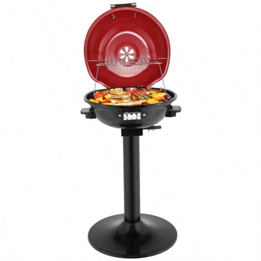 BBQ Grill with Stand, Portable Double Layer Indoor/Outdoor Grill Indoor Outdoor Use, 1600W, Red