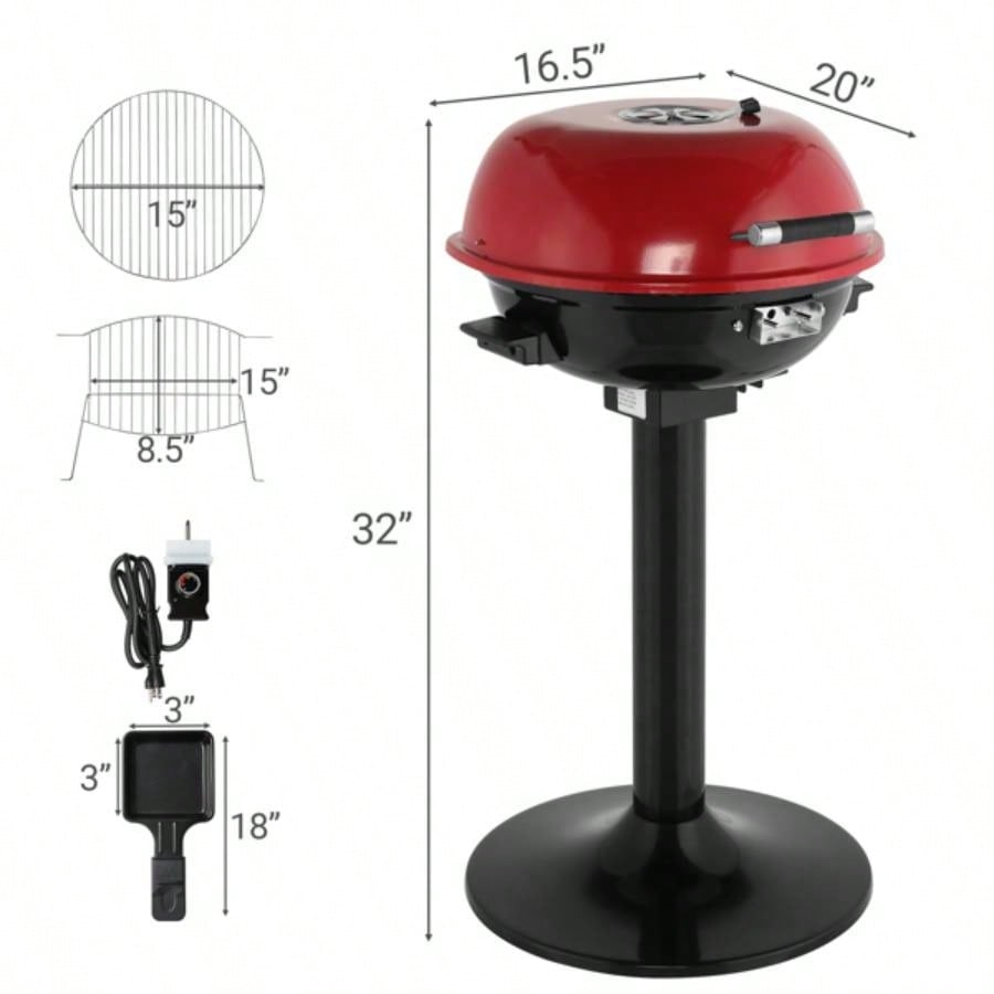 BBQ Grill with Stand, Portable Double Layer Indoor/Outdoor Grill Indoor Outdoor Use, 1600W, Red