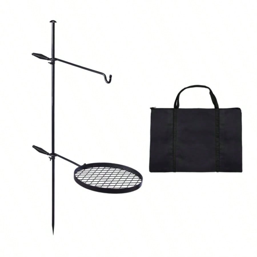 Swivel Campfire Grill, Open Fire Cooking Equipment Camping with Height Adjustable Grill Grate and Hanger Rod and Carry Bag