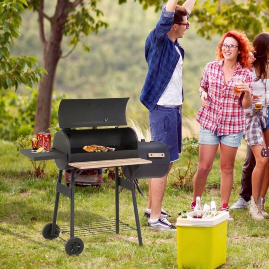 48 Steel Portable Backyard Charcoal BBQ Grill and Offset Smoker Combo with Wheels