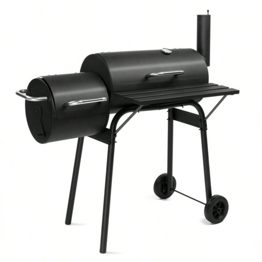 Charcoal Grill with Offset Smoker, All Metal Outdoor Smoker with Side Table and Wheels Outdoor Garden Patio and Backyard Cooking