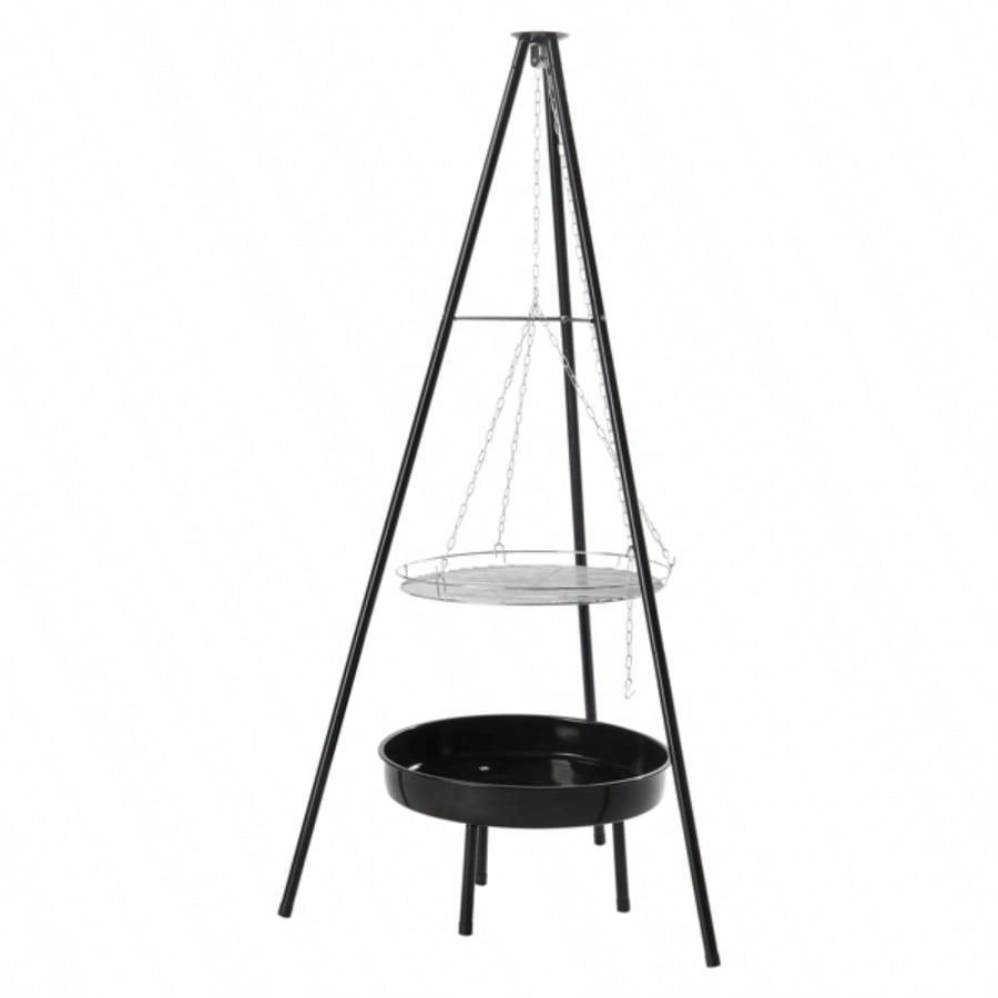 Campfire Tripod Grill, Adjustable Height BBQ Grill Grate with Fire Bowl Outdoor Camping BBQ, Black