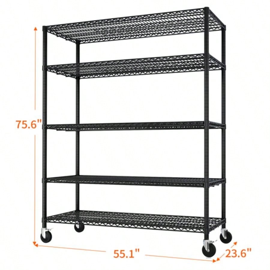 Heavy Duty Storage Shelves 55.12 Wire Shelving Unit with Wheels 3200LBS NSF Metal Shelves Storage Adjustable Garage Storage Rack Pantry Shelf Commercial Shelving, 75.59 H X 55.1239; 39; X 23.62