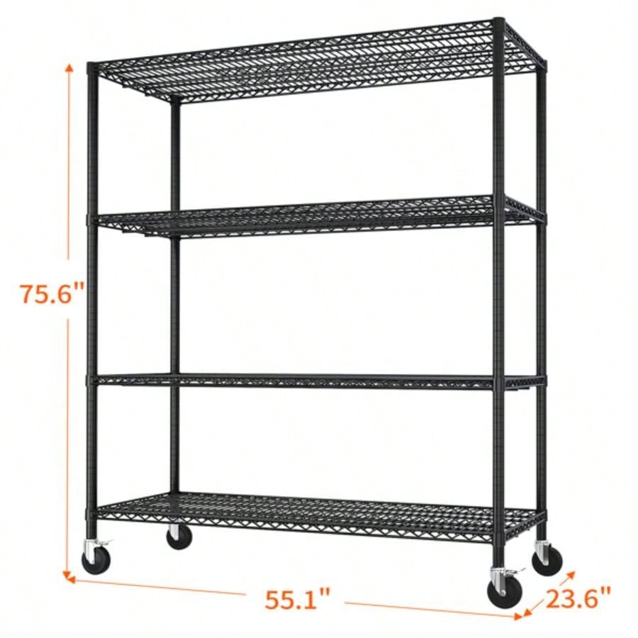 Heavy Duty Storage Shelves 55.12 Wire Shelving Unit with Wheels 2500LBS NSF Metal Shelves Storage Adjustable Garage Storage Rack Pantry Shelf Commercial Shelving, 75.59 H X 55.1239; 39; X 23.62