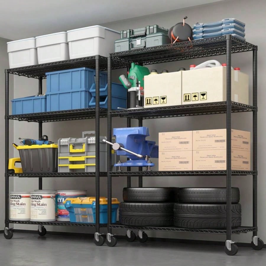 Heavy Duty Storage Shelves 55.12 Wire Shelving Unit with Wheels 2500LBS NSF Metal Shelves Storage Adjustable Garage Storage Rack Pantry Shelf Commercial Shelving, 75.59 H X 55.1239; 39; X 23.62