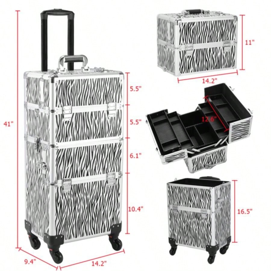 3 in 1 Aluminum Cosmetic Makeup Tattoo Box White Zebra Print