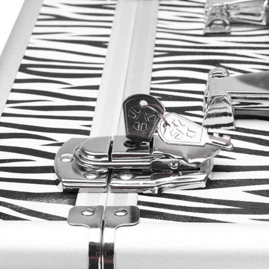 3 in 1 Aluminum Cosmetic Makeup Tattoo Box White Zebra Print