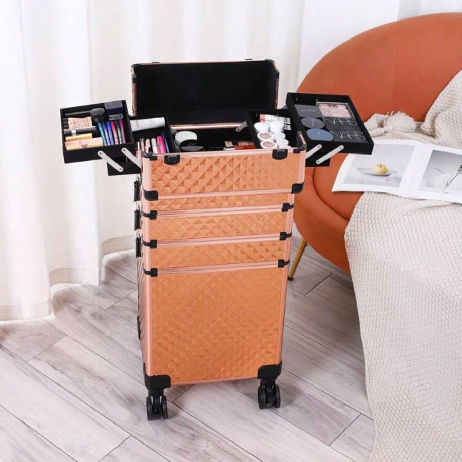 4 - in - 1 Draw - bar Style Interchangeable Aluminum Rolling Makeup - Gold