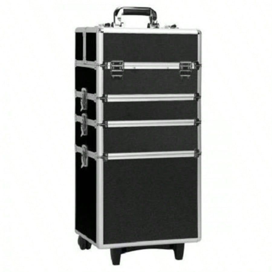 4 - in - 1 Draw - bar Style Interchangeable Aluminum Rolling Makeup Black