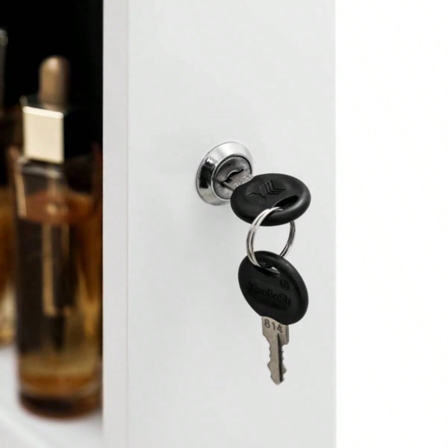 Whole Surface PVC Film Wall Hanging Door With Lock Jewelry Cabinet Fitting Mirror Cabinet