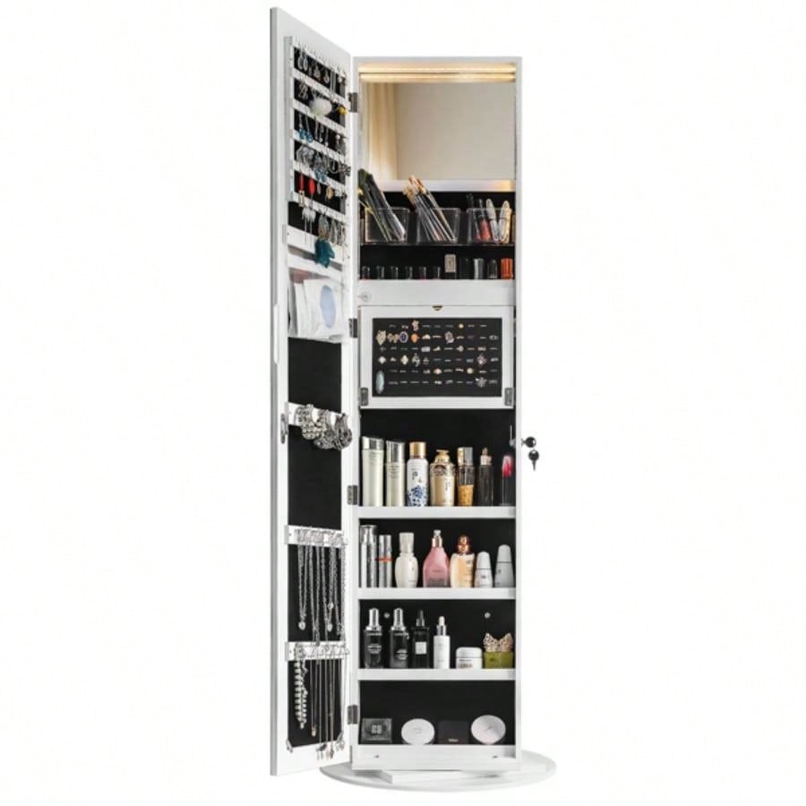 Jewelry Armoire with Full Length Mirror 360176; and Large Capacity Jewelry Organizer Armoire, Lockable Mirror with Jewelry Storage, Multi Storage Shelves