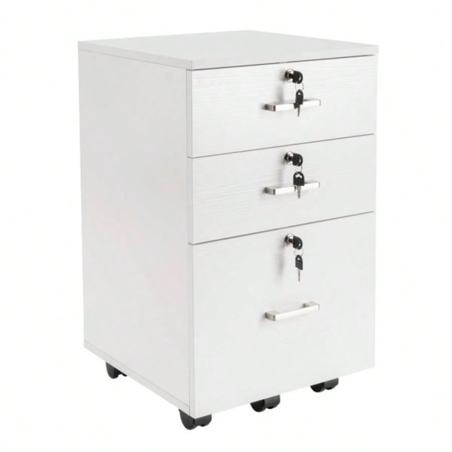 White Wood Grain Density Board Three Drawers Wooden Filing Cabinet