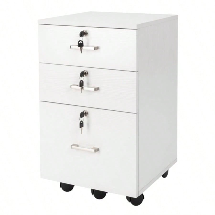 White Wood Grain Density Board Three Drawers Wooden Filing Cabinet