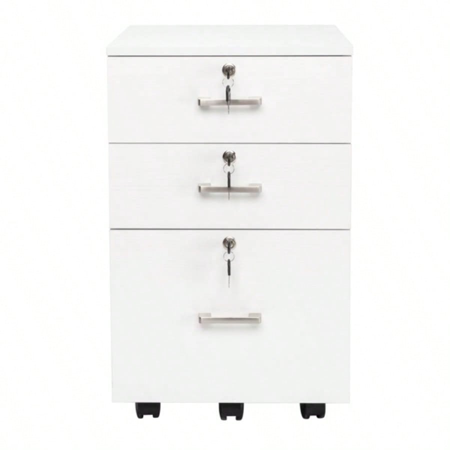 White Wood Grain Density Board Three Drawers Wooden Filing Cabinet