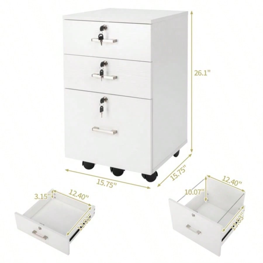 White Wood Grain Density Board Three Drawers Wooden Filing Cabinet