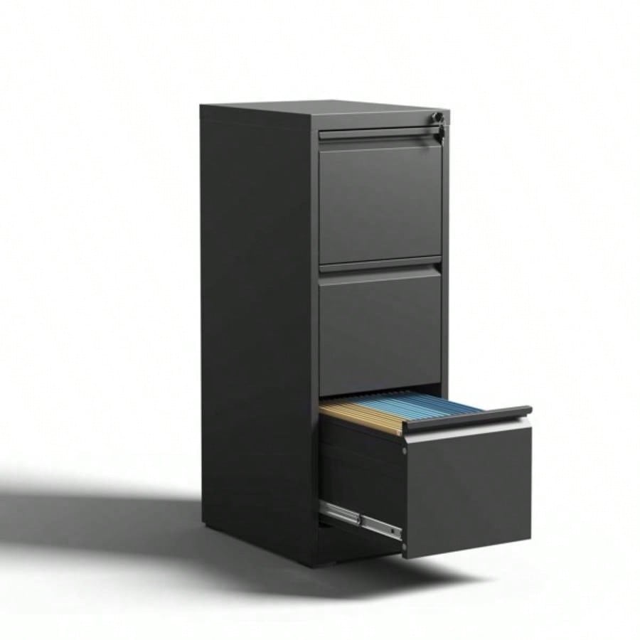 3 Drawer Metal Vertical File Cabinet with Lock Office Home Steel Vertical File Cabinet A4 Legal/Letter Size