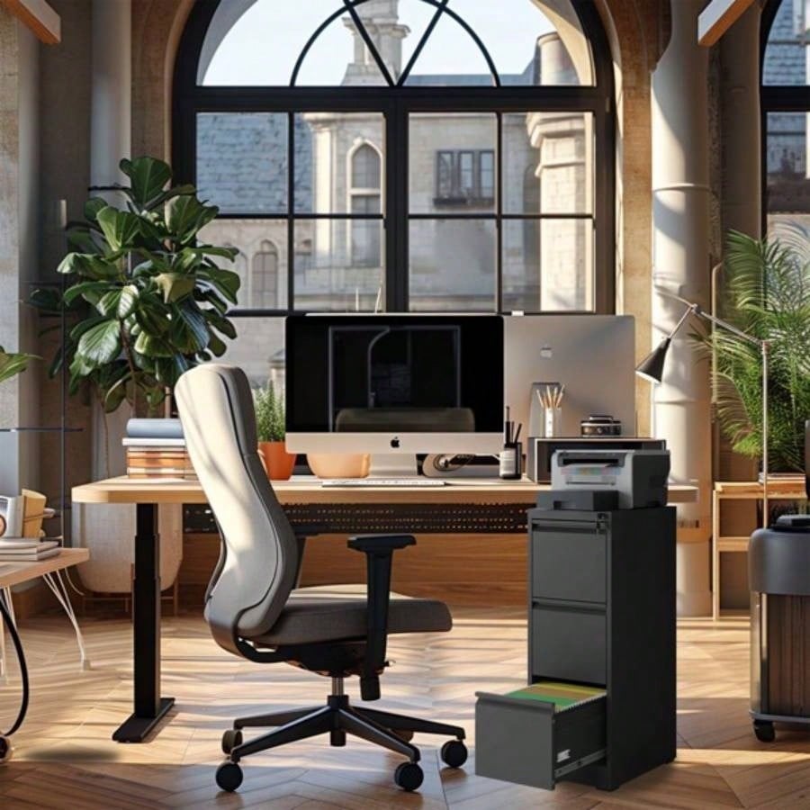 3 Drawer Metal Vertical File Cabinet with Lock Office Home Steel Vertical File Cabinet A4 Legal/Letter Size