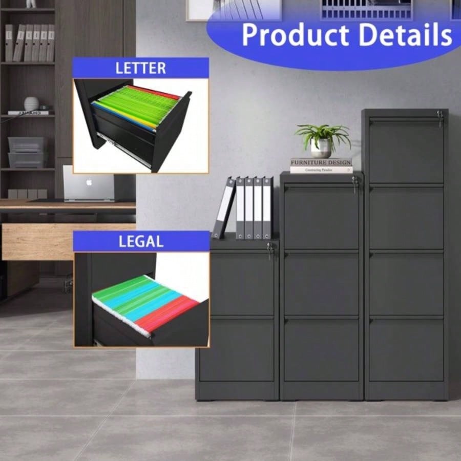 3 Drawer Metal Vertical File Cabinet with Lock Office Home Steel Vertical File Cabinet A4 Legal/Letter Size