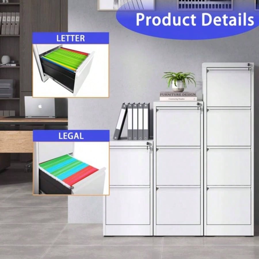 2 Drawer Metal Vertical File Cabinet with Lock Office Home Steel Vertical File Cabinet A4 Legal/Letter Size