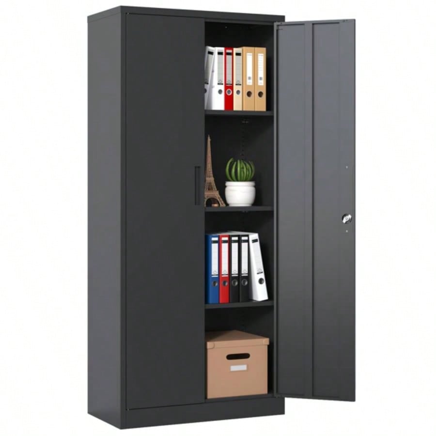 71H Metal Garage Storage Cabinet, Black Steel Locking Cabinet with Doors and 3 Shelves, Tall Cabinets Garage Storage Systems Lockable File Cabinet Home Office, Classroom/Pantry