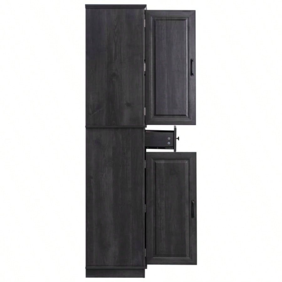 71 Tall Kitchen Pantry Cabinet with 3 Pull Out Cabinet Organizers, Farmhouse Embossed Texture Storage Cabinet with 6 Door Shelves, 2 Drawers, Freestanding Cupboard Kitchen, Dining Room Black