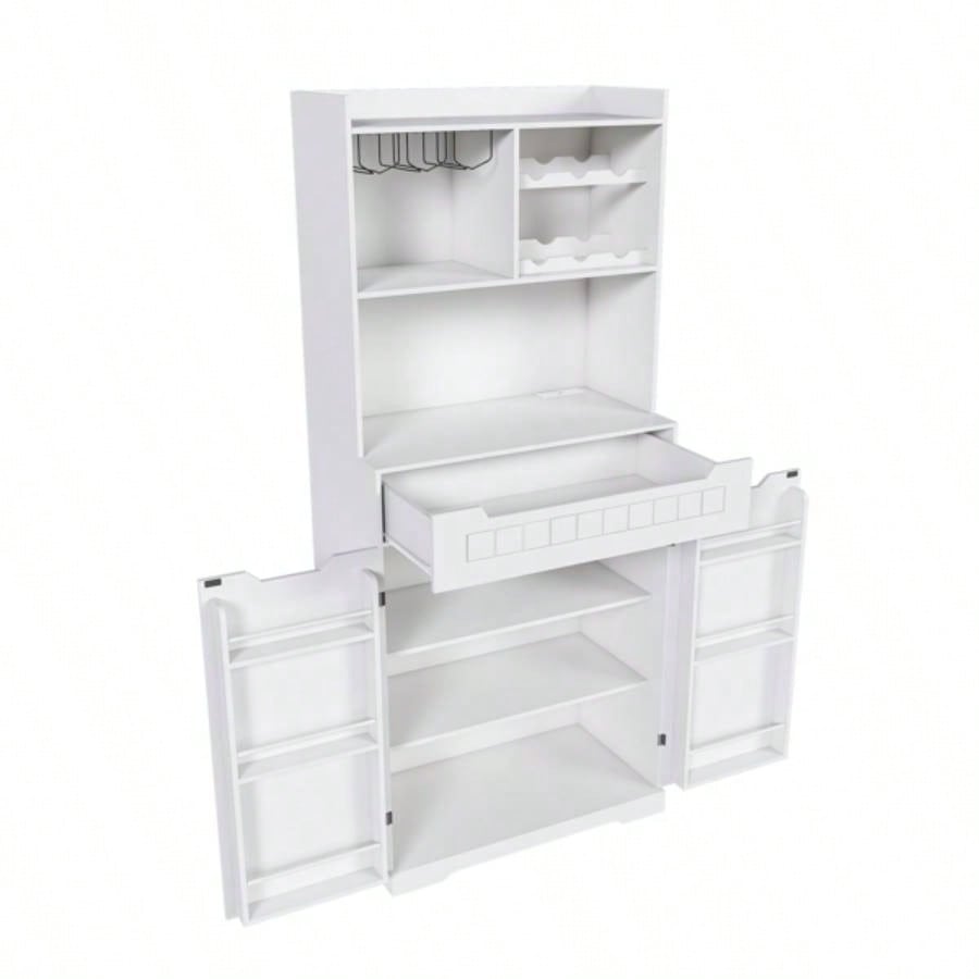 White Buffet Cabinet with Hutch - Modern Farmhouse Kitchen Storage Sideboard with 2 Drawers Barn Doors, Coffee Bar Station or Liquor Cabinet Dining Room, Living Room