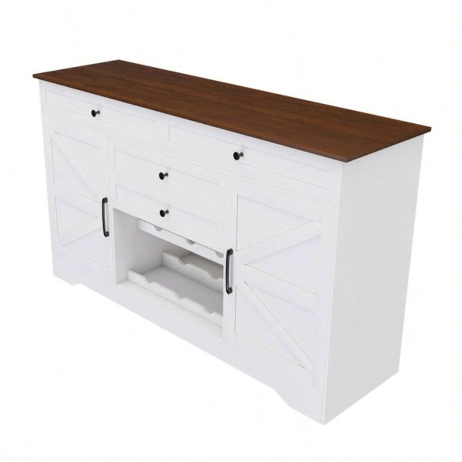 54 Farmhouse Buffet Sideboard with Storage Cabinet Adjustable Shelf - Wood Top Dining Table with Drawer, Kitchen Storage Cabinet Dining Room, Living Room, White