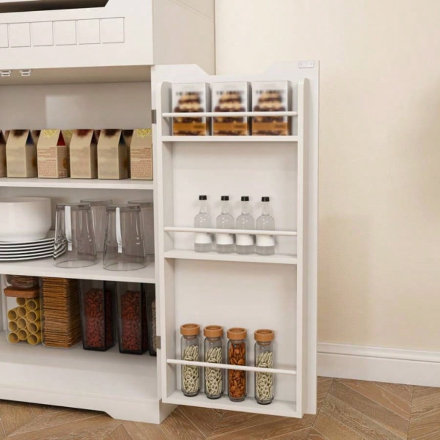 White Buffet Cabinet with Hutch - Modern Farmhouse Kitchen Storage Sideboard with 2 Drawers Barn Doors, Coffee Bar Station or Liquor Cabinet Dining Room, Living Room