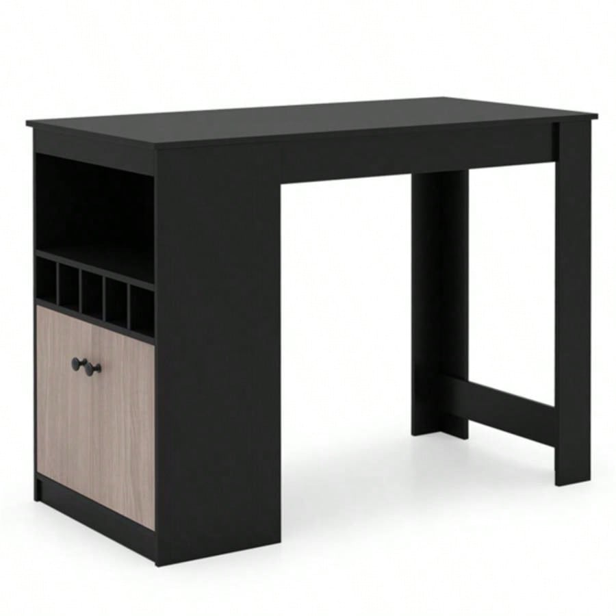 48 inch black kitchen bar table with storage cabinet and wine rack