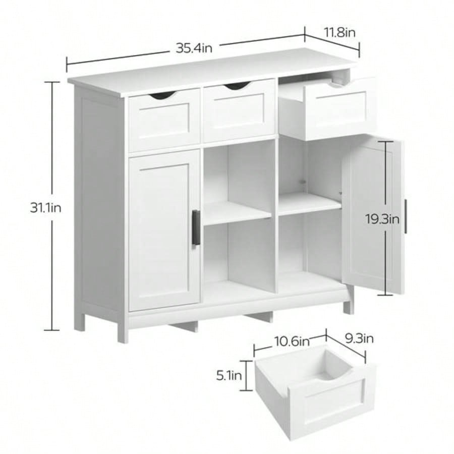 Storage Cabinets, Wooden Floor Cabinet, with Drawers and Shelves Storage Cabinets, Accent Cabinet Living Room, Bedroom, Bathroom Furniture Home DecorWhite