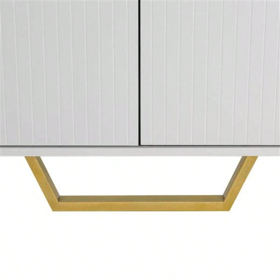 Modern sideboard with Four Doors, Metal handles and Adjustable Shelves Kitchen Cabinet White