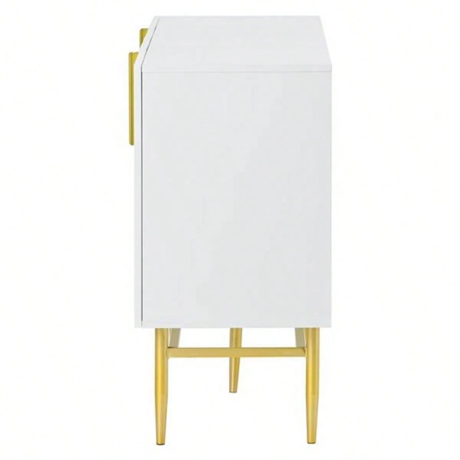 Modern Elegant 4 - door Sideboard Gold Metal Handle Buffet Cabinet Dining Room, Living Room, Bedroom, Hallway White
