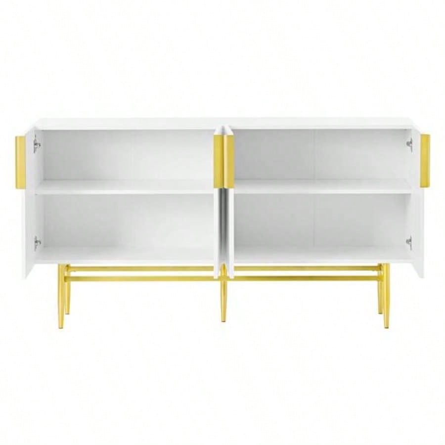 Modern Elegant 4 - door Sideboard Gold Metal Handle Buffet Cabinet Dining Room, Living Room, Bedroom, Hallway White