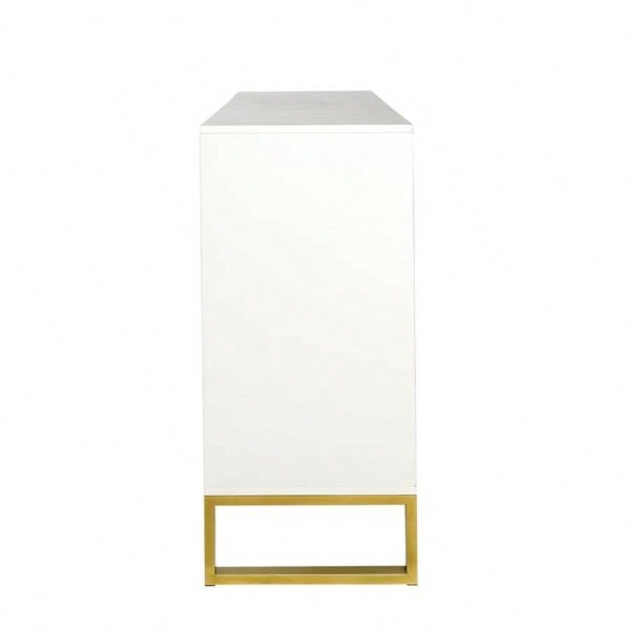Modern sideboard with Four Doors, Metal handles and Adjustable Shelves Kitchen Cabinet White